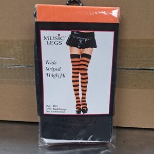 Music Legs Orange and Black‎ Striped Thigh Highs